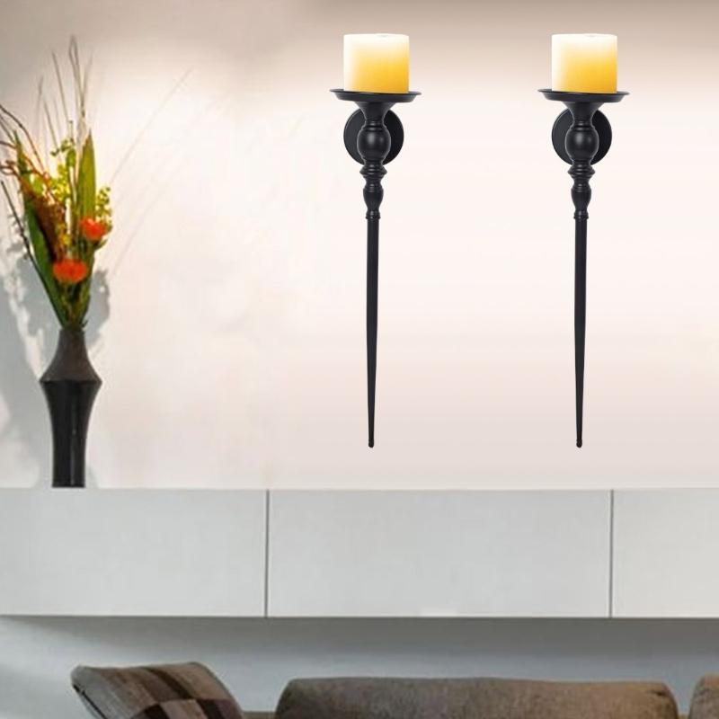 Pár 2 černých kovových nástěnných svícnů s detaily žezla Sofistikovaná dekorace pro ložnici a jídelnu