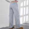 Women Block Texture Wide Leg Sweatpants Cargo Pants with Pockets |