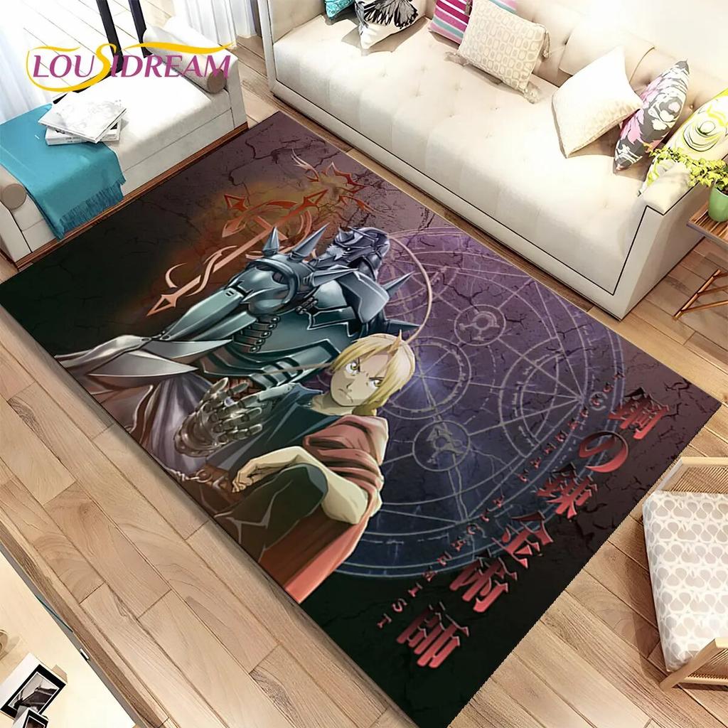 Anime Fullmetal Alchemist Kreslený Oblastní Koberec, Koberec pro Obývací Pokoj Ložnici Pohovku Rohožka Dekorace, Dětská Protiskluzová Podložka na Podlahu