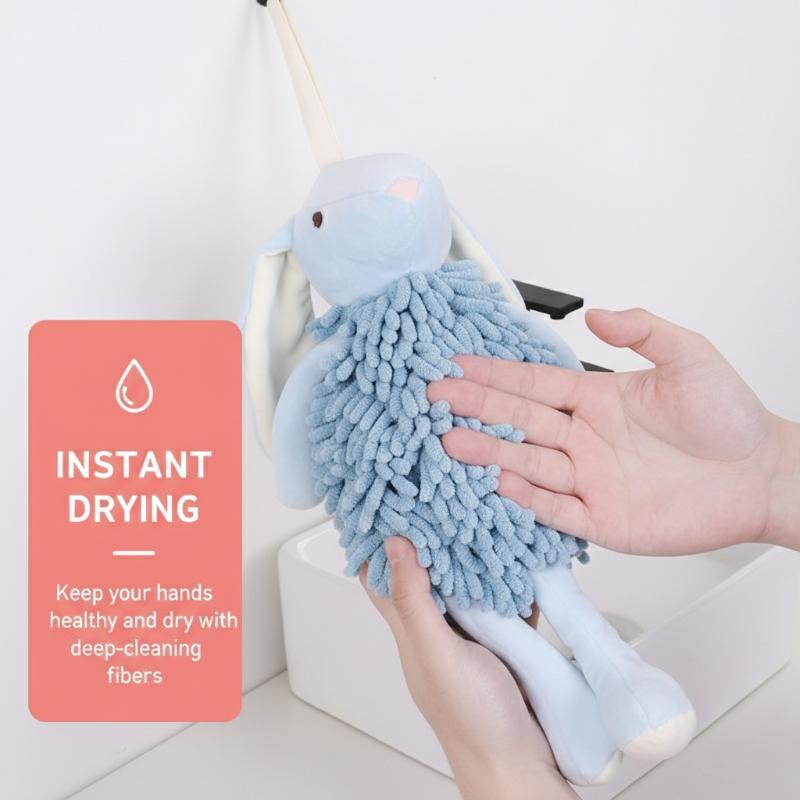 Cute Bunny Fuzzy Ball Hand Towels, Super Absorbent Chenille Rabbit Hand Towel, Quick Dry Microfiber Hand Drying Puff