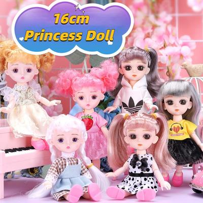 16CM Mini Movable 13Jointed Doll Girls Toy 3D Big Eyes BJD Princess Full Outfits Dresses Collection Childrens Doll Gift