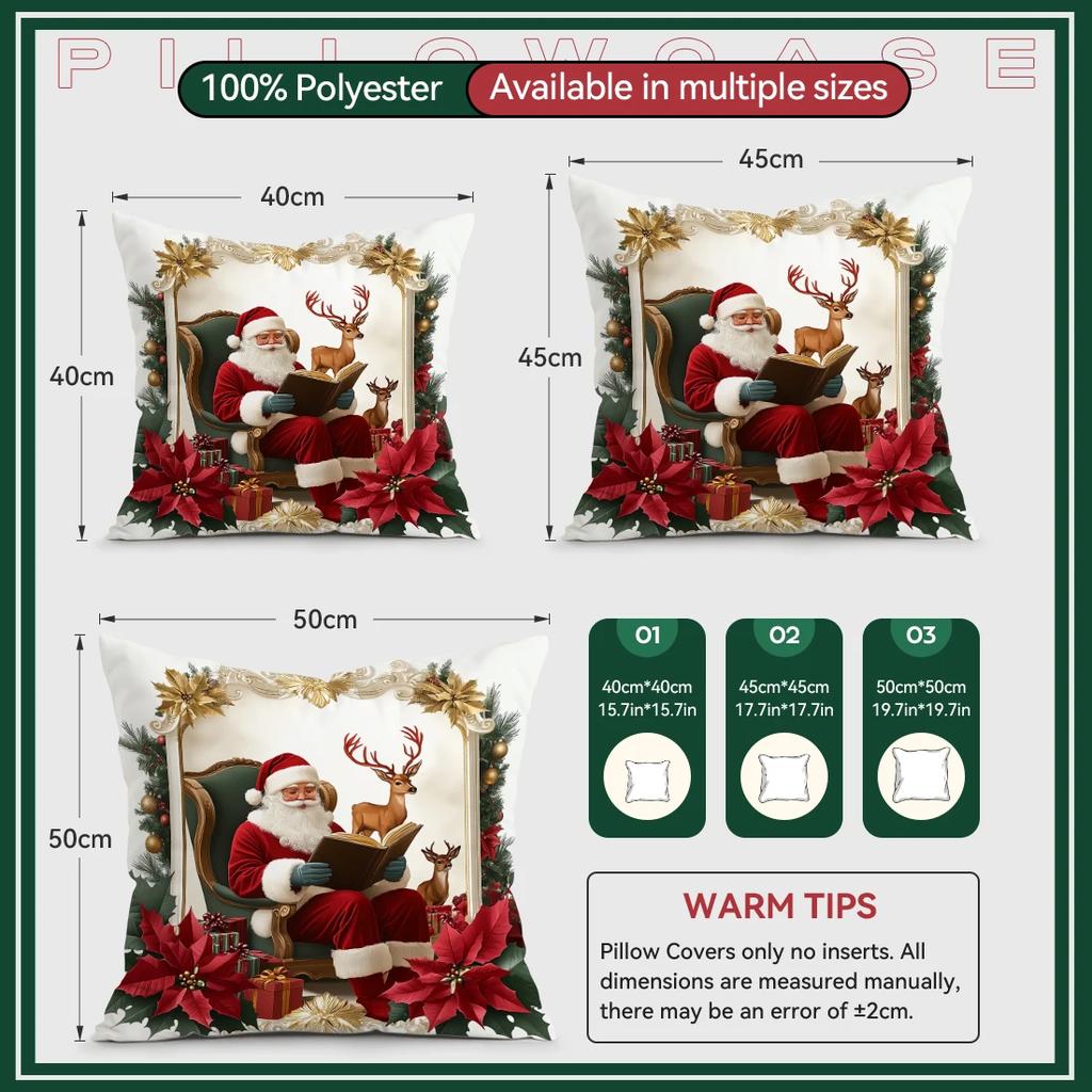 Retro Santa Claus Cushions Pillowcase Cushion Cover Throw Pillow Sofa Decoration Pillowcover Home Car Decor