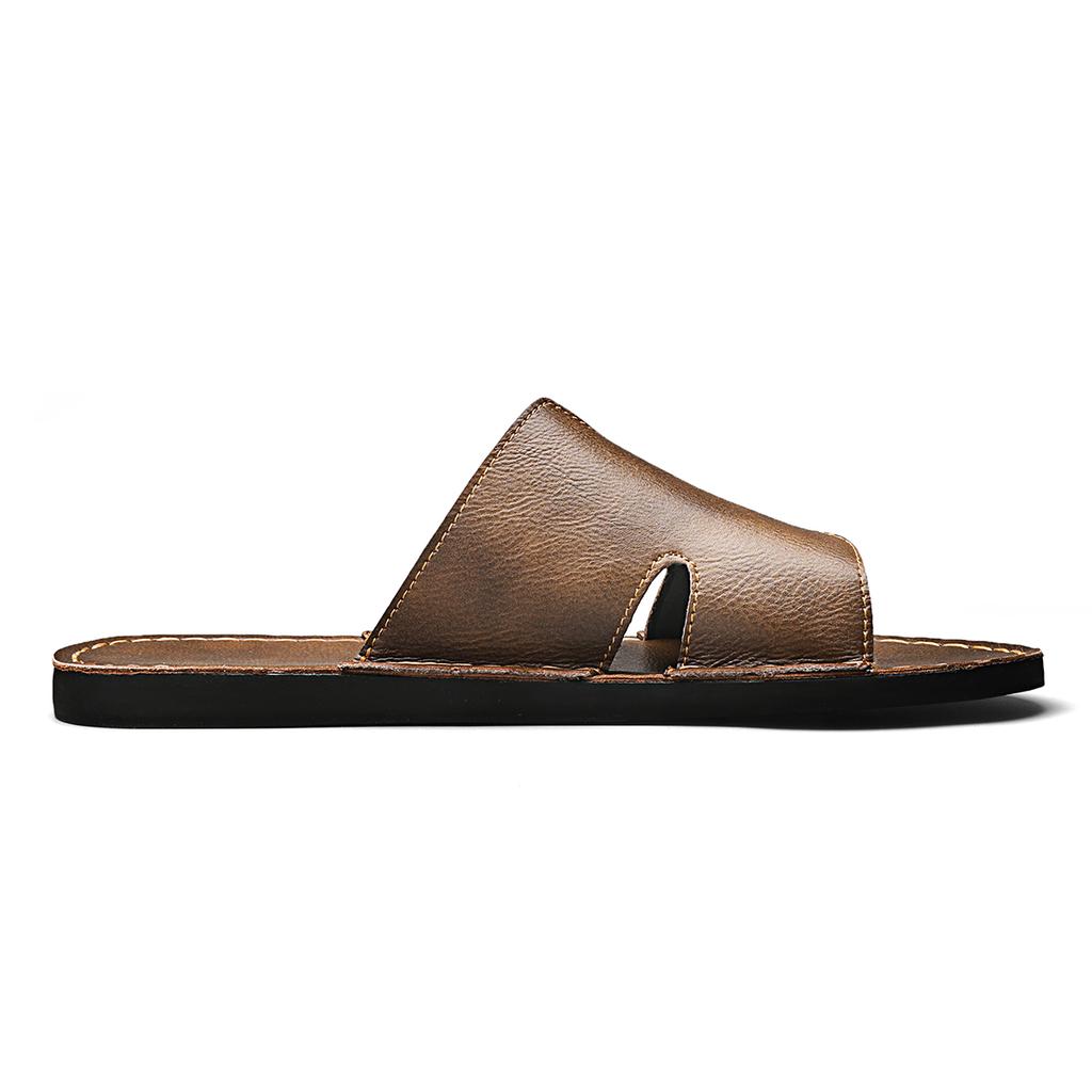 Summer Men's Leather Slippers Casual Beach Sandals Comfortable Non-Slip Mules Sandals for Men