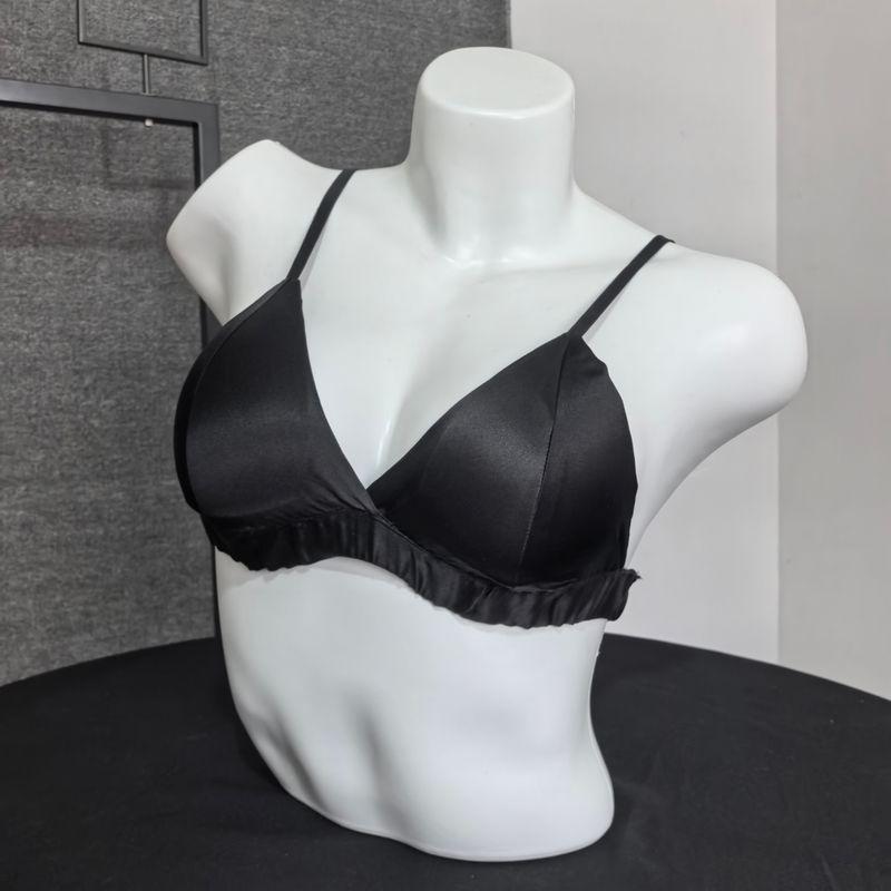 

100 Mulberry Silk French Triangle Cup Summer Thin without Steel Ring Invisible Bra Sexy Silk Intimates Women Black 36/80