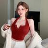 Halter Neck Women's Camisole Expose Navel Knitted Slim Solid Color Female Tanks Tops