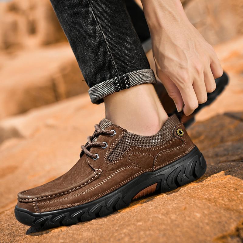 Outdoor Herren Echtleder Sneaker Schuhe Mode Lässig Luxus Designer Wandern Handgefertigt Leder Lässig Rutschfest Herrenschuhe
