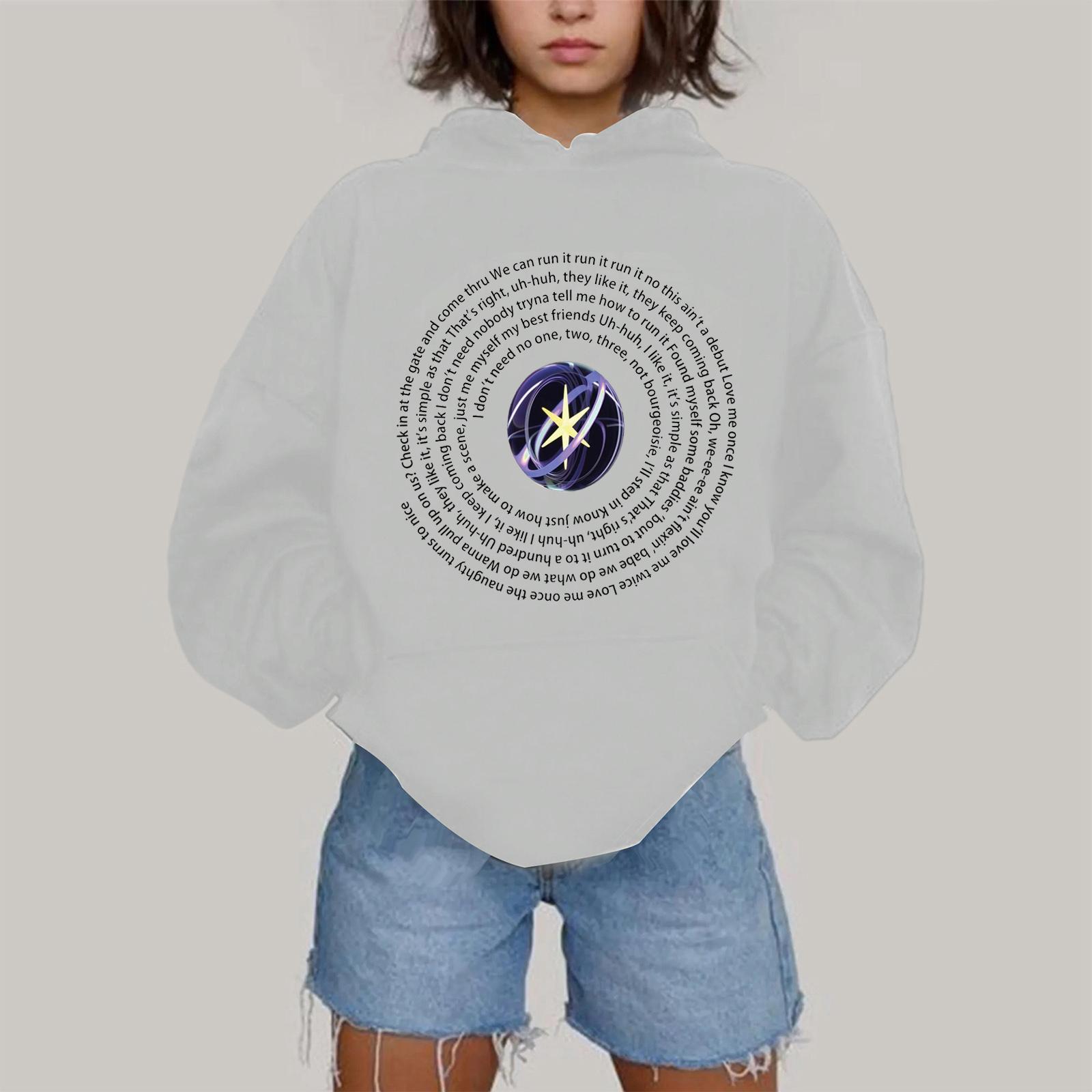 

Женская модная повседневная толстовка с капюшоном, длинным рукавом и принтом L белый