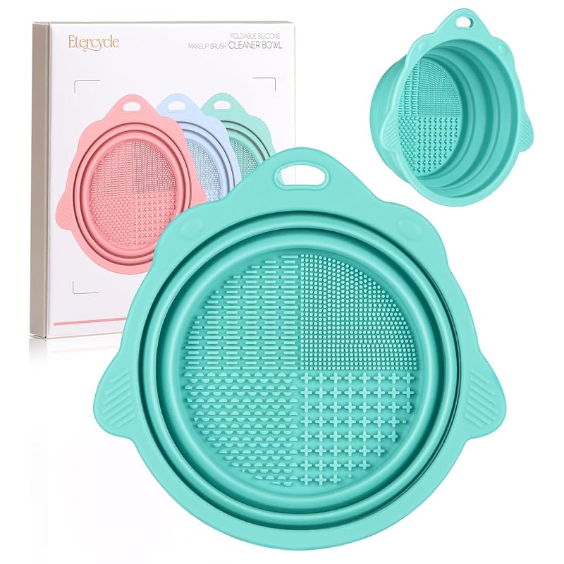 Makeup Brush Cleaner, Etercycle Foldable Silicone Brush Cleaner Bowl Srubber, Portable Washing Tools for Makeup Brush,Powder Puff,Sponge (Purple)