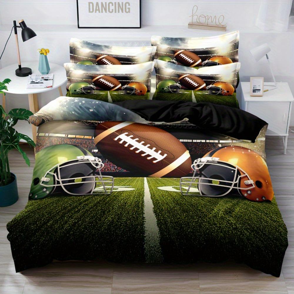 Ensemble de Literie 3 pièces Rugby Football Américain Imprimé 3D Doux Confortable Housse de Couette Taille King Queen Simple Cadeau d'Anniversaire Décor Chambre Garçons EU Single 135x200cm