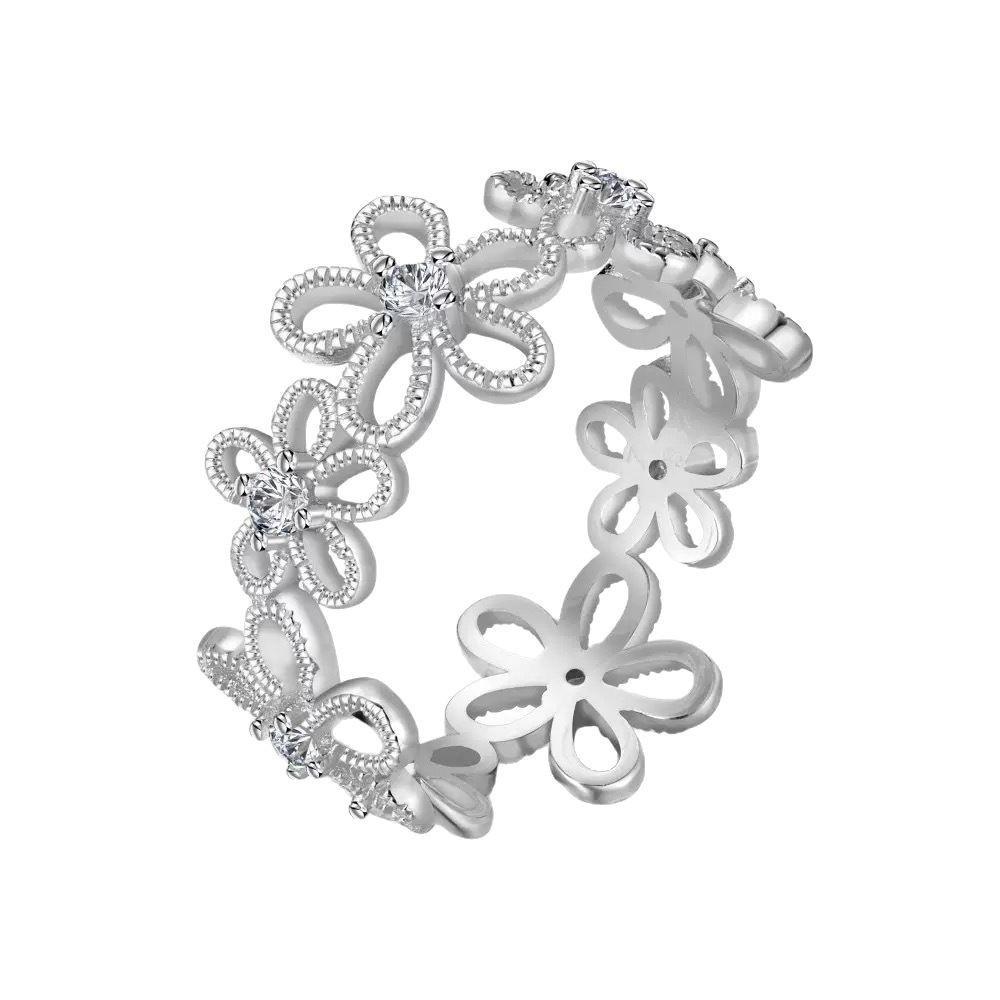 925 Sterling Silver Floral Shadow Lace Ring: Elegant Hollowed-Out Flower Design for Women