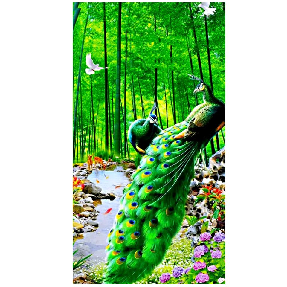 Large Diamond Embroidery Peacock  Flowers Landscape Art 5d Diy Diamond Painting Full Drill Mosaic Cross Stitch Home Decoration