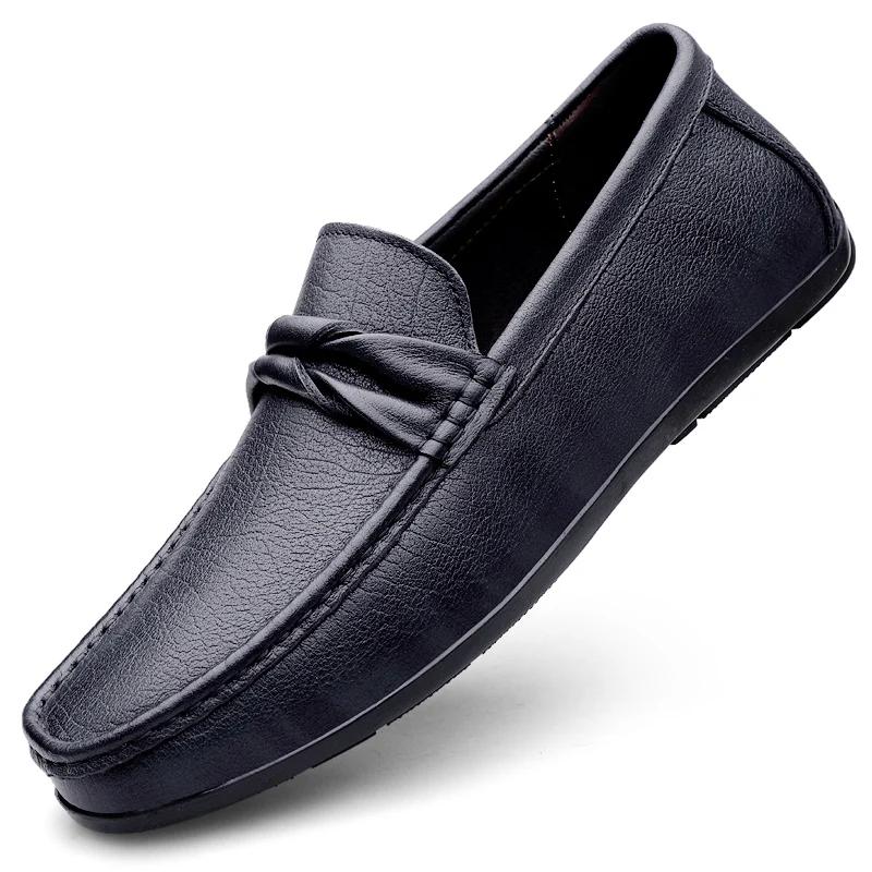 Men Genuine Leather Loafers Design Moccasin Fashion Slip On Soft Flat Men Casual Shoes Adult Male Footwear Handmade Boat Shoes