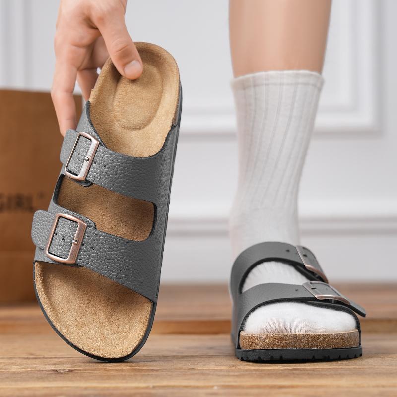 Fashion New Flat Slippers Men's Slippers Luxury Indoor Bottom Non Slip Cork Slippers Male Beach Outdoor Home Flip Flops Sandals