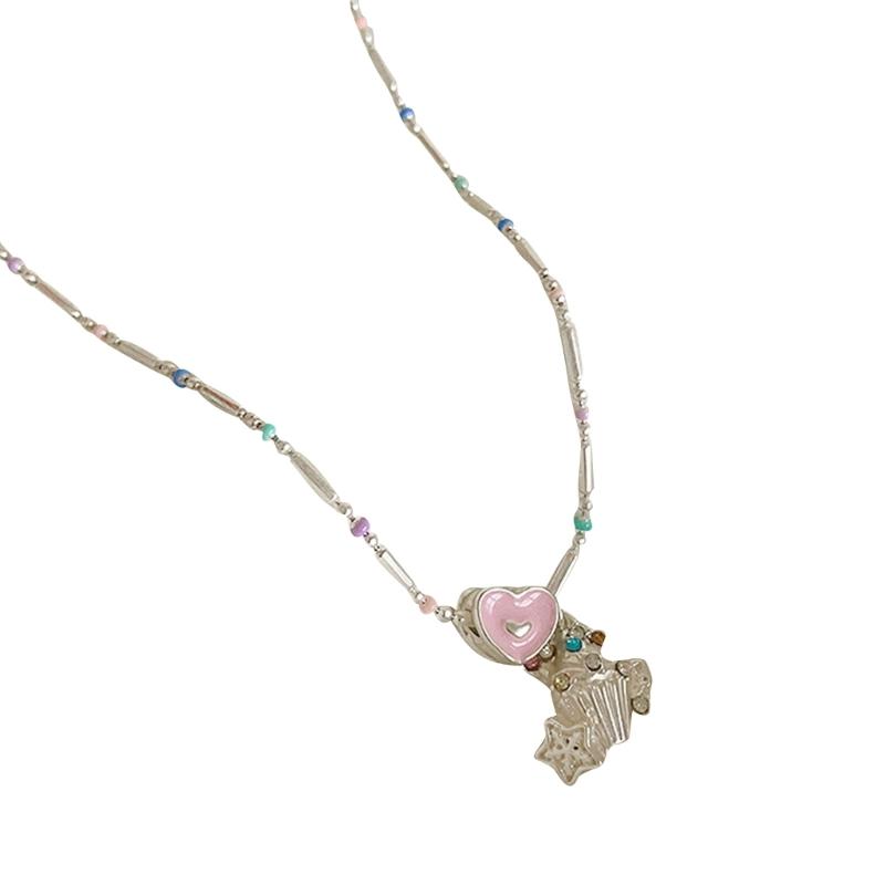 

Colorful Oil Drop Zircon Heart Necklace Party Jewelry for Women Couples Collarbone Clavicle Chain Sweet Pendant Chokers