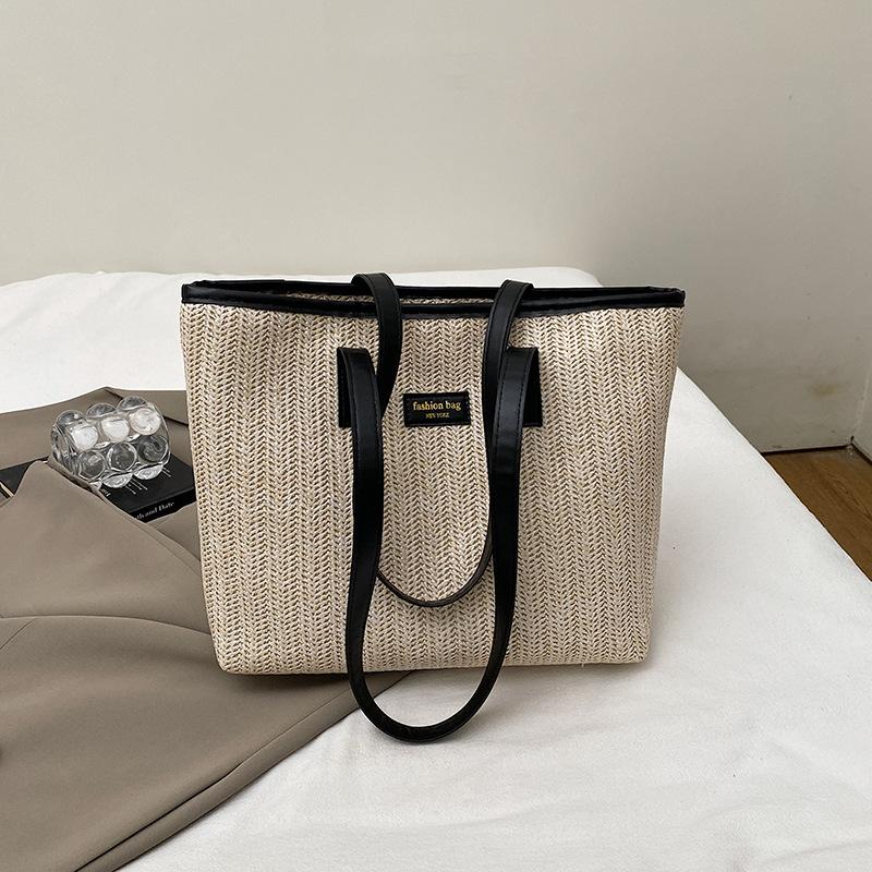 Large capacity bag 2025 new trendy high-end shoulder bag women's bag fashionable work commuter bag straw tote bag