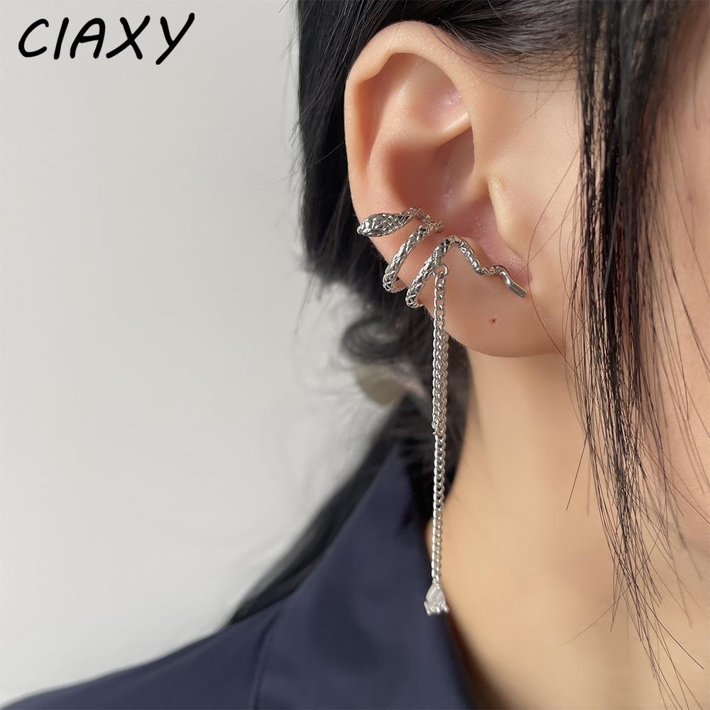 Gothic Snake Water Drop Chain Pendant Clip on Earrings for Women Long Tassel Animal Inlaid Zircon Ear Cuff Party Luxury Jewelry