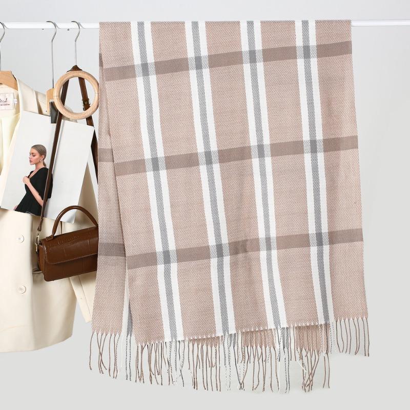 

Autumn and winter cold-proof and warm fringed scarf fashionable, simple and versatile men s and women s plaid long scarf 64X180CM