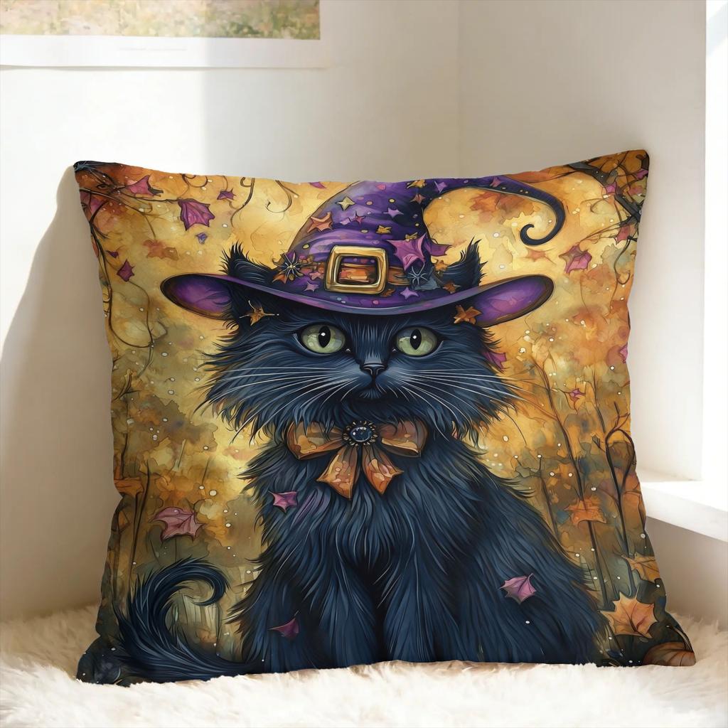 Witchy Black Cats Halloween Pillow Cover Pet Lover Soft Cushion Cover Cute Funny Pillow Case For Living Room Chair