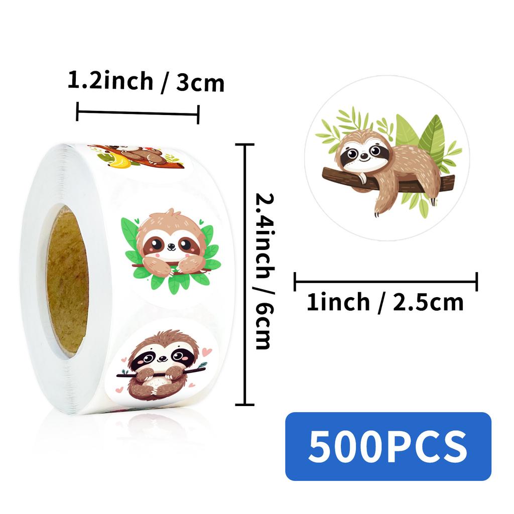500 Sheets/Roll, Sloth Sticker, Roll Sticker, Decorative Handbook Material, Sealing Roll, Sealing Sticker.