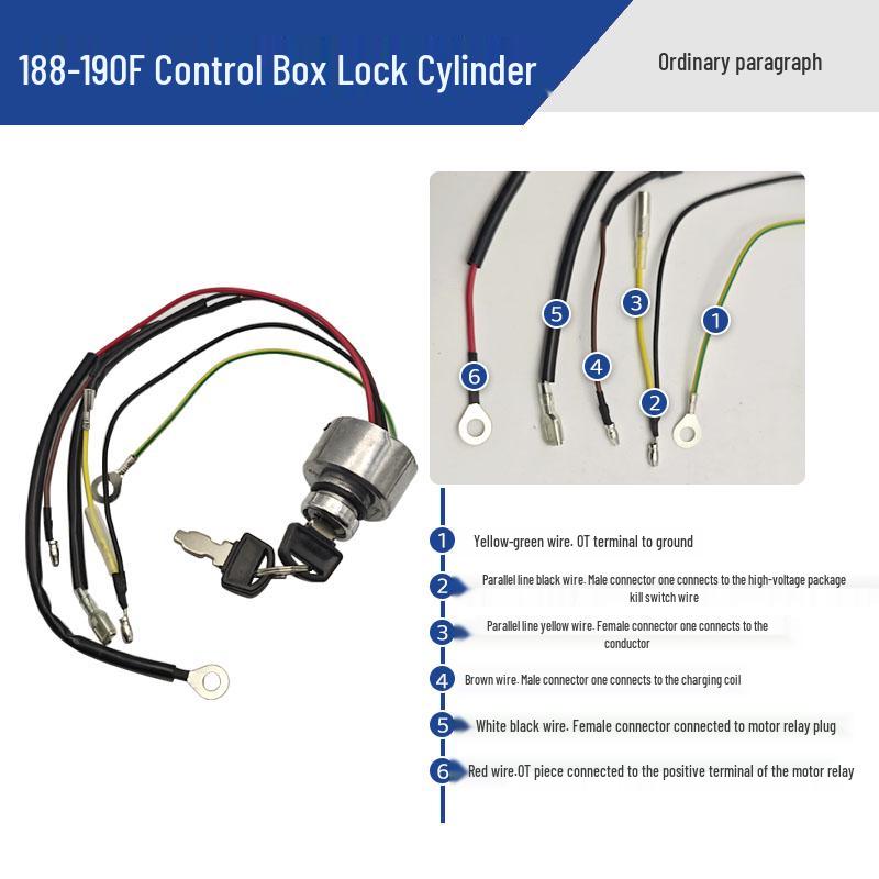 Electric Start Key Switch Control Box with Lock Cylinder for 168/170F Gasoline Engine and 188 Micro-tiller Water Pump.