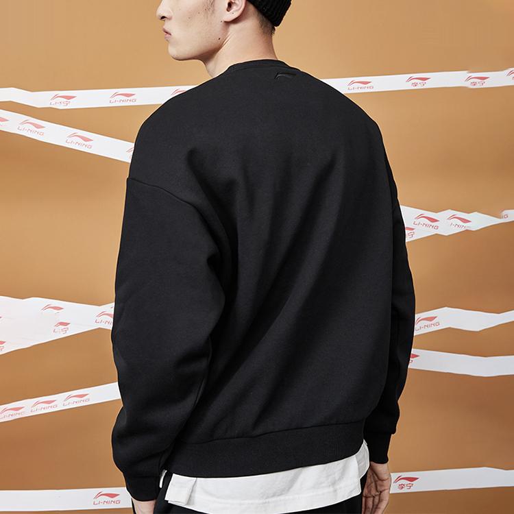 Li-Ning Casual Sports Fleece Loose Round Neck Pullover Sweatshirt Men Sweatshirt Standard-Black AWDQB71-2