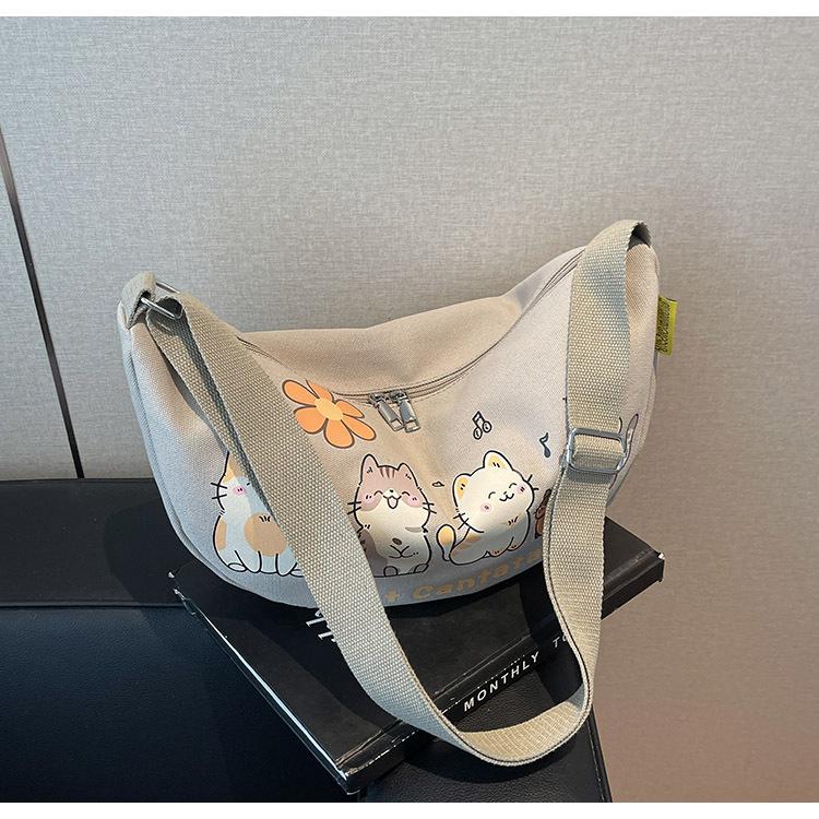 Canvas Bag Women's Large Capacity 2025 New Spring and Summer Casual Shoulder Messenger Bag Cute Dumpling Bag