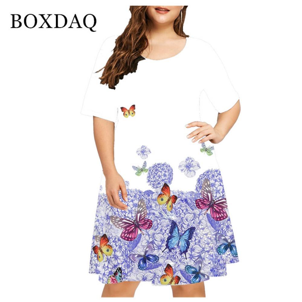 New  Summer Women Cute Cat Print Dress Casual Short Sleeve Ladies Mini Dress Street Fashion Plus Size Women Clothing