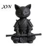 Modern Cat Art Piece 3D Printed Knight Figurine, Meditating Desk Decor with Zen Warrior Pose, Non-tip Sculpture Minimalist Frosted Animal for