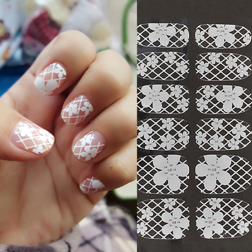 Decals Rhinestone Fashion Full Wrap Women's Nail Flower White Lace