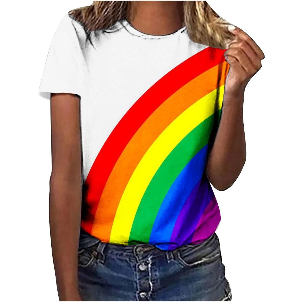 Sommer Neues Regenbogen 3D-Druck Damen Kurzarm Lässiges Rundhals-T-Shirt Y2K-Stil Harajuku Oberteil