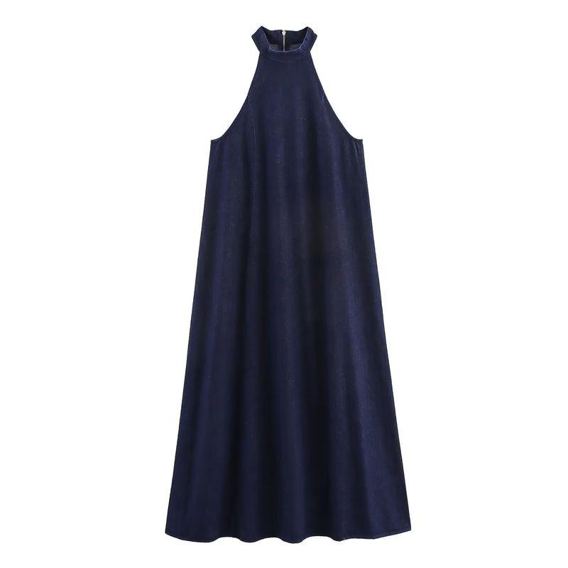 

Autumn New Arrival Fashion Wind Foreign Trade Women s Clothing Fashion Minimalist Sleeveless Hanging Collar Denim Dress 6929287 Dark Blue L