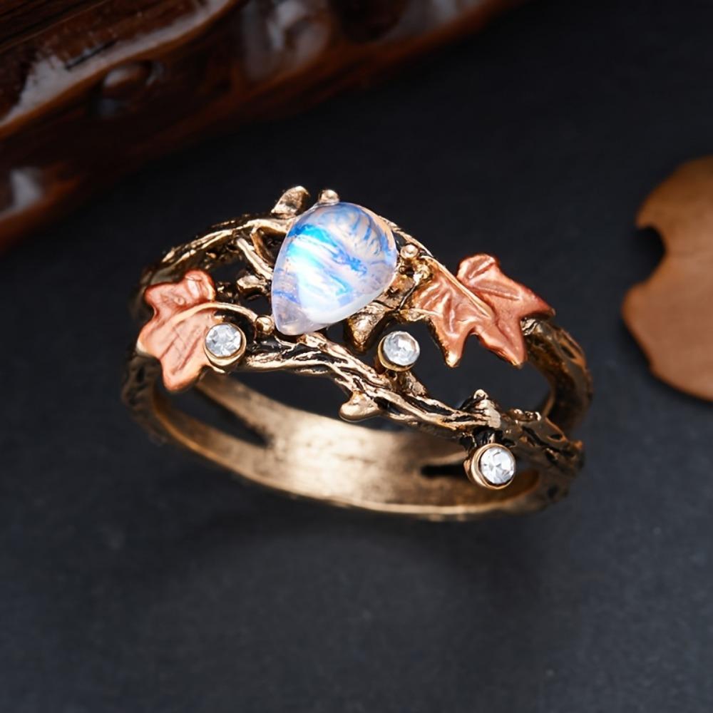 Golden Maple Leaf Ring Vintage Antique Golden Branch Maple Leaf Ring, High-end Light Luxury Gift Ring for Men And Women 7