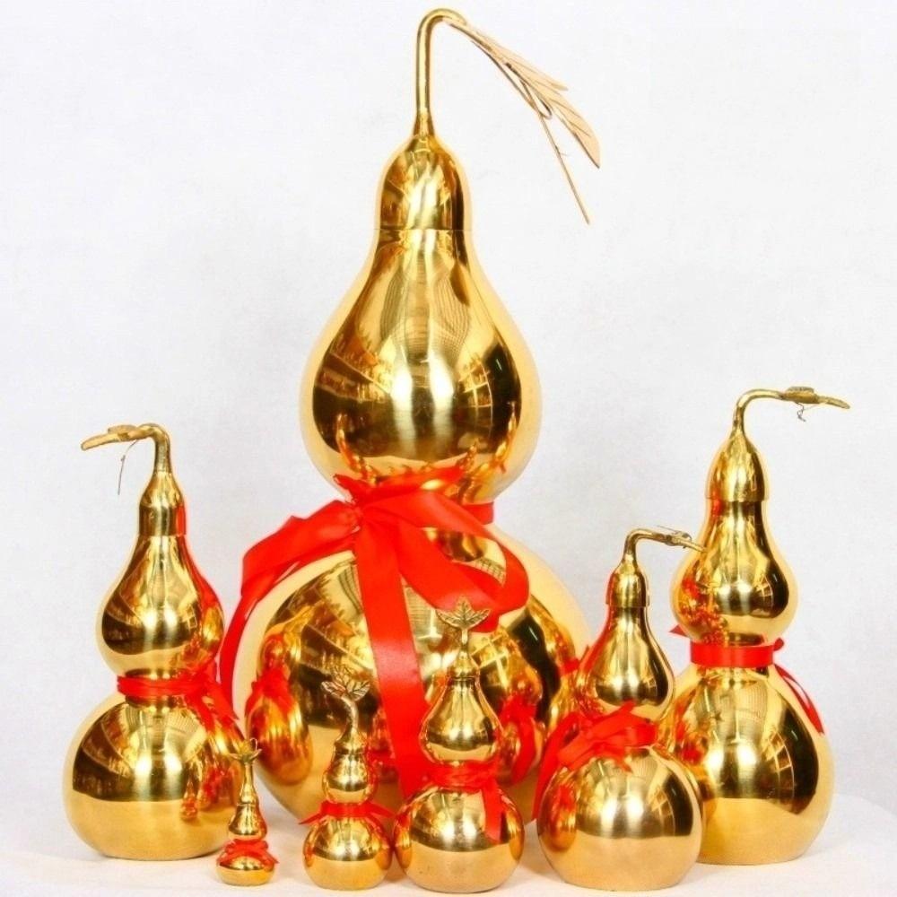Smooth Copper Gourd Ornament 4/4.5 Inch Wealth Gourd Figurine Brass Gourd Statue  Fengshui