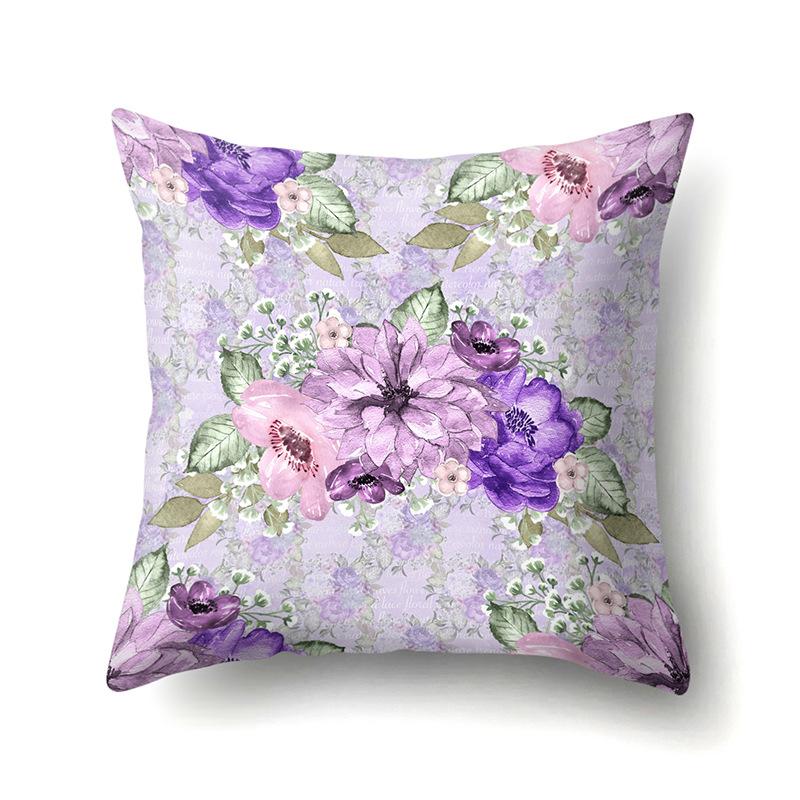 Purple Flower Pattern Polyester Single-sided Pillowcase Home Sofa Pillowcase Living Room Bedroom Cushion Cover