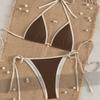 Color Block Triangle Tie Side Sexy Two Piece Bikini Set Elegant For Vacation