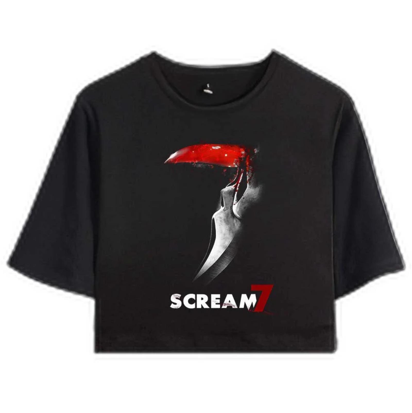 

Scream Inspired Short Sleeve Crop Top Retro Style Graphic Tee Casual Fit Lightweight Summer Shirt for Women L чёрный
