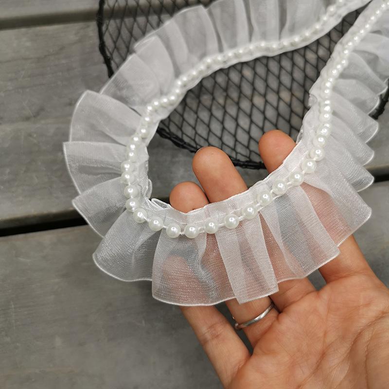 Vintage Princess Style 3D Beaded Lace Trim with Pleated Floral Ornaments (2.5-4cm)