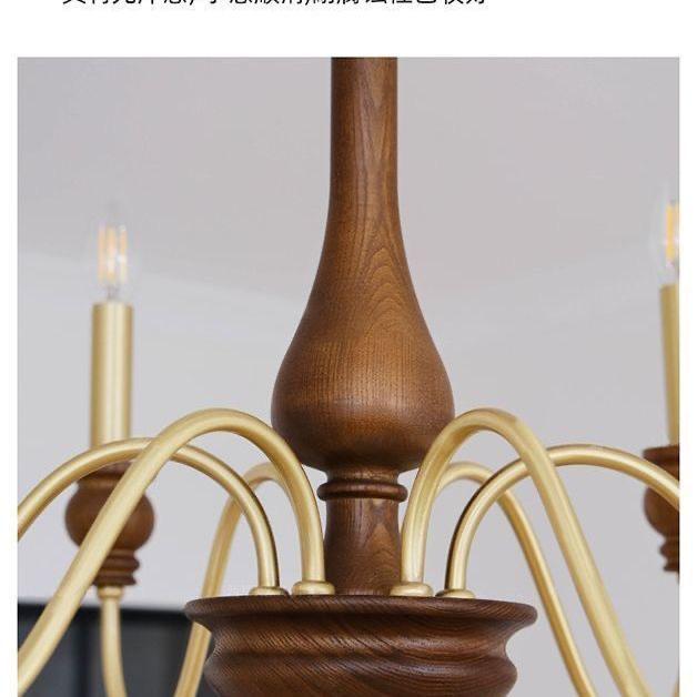 Mid-Century French Retro Candle Chandelier - Solid Wood, Ideal for Living Rooms, Dining Areas, and Bedrooms