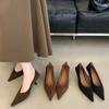 French Vintage Style Pointed Toe Suede High Heels For Women Office Wear