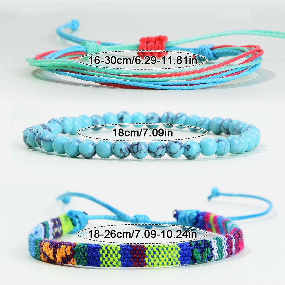 3pcs/set Men's Braided Bracelet Set, Natural Stone Couple's Bracelet, Bohemian Ethnic Cotton and Linen Hand-woven Bracelet