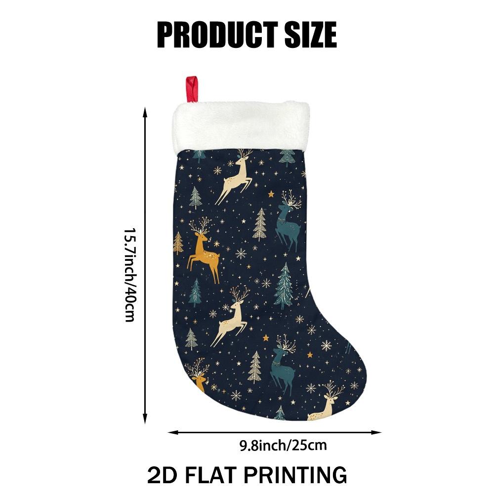 Christmas Decoration Fireplace Hanging Stocking 2D Flat Printing 1pc Christmas Reindeer And Snowflake Christmas Stocking