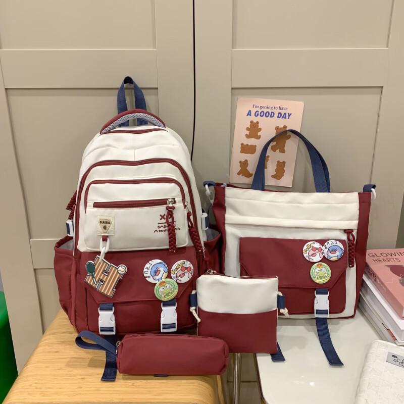 

L.SHEN Color-block School Backpack Set