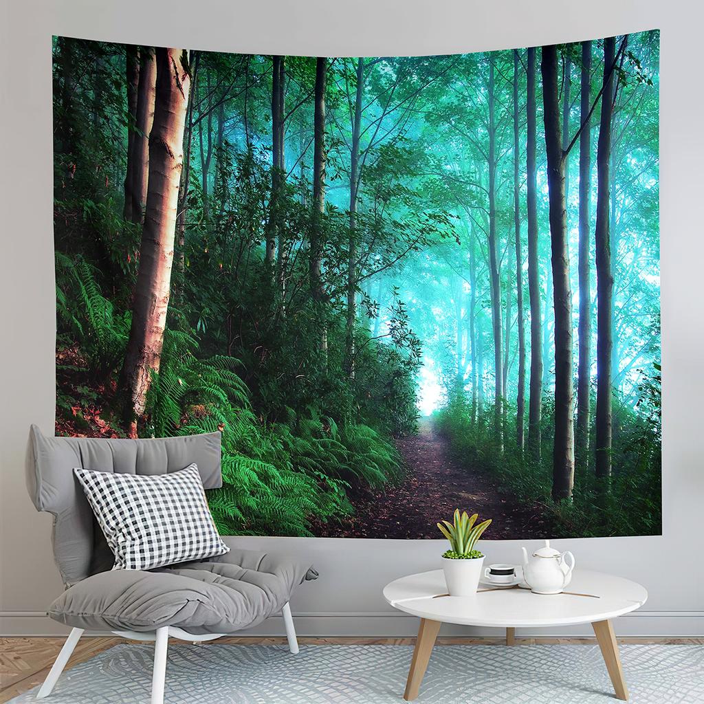 Nature Forest Tapestry Woodland Stream Tapestry Green Fresh Sunshine Tapestry Aesthetic Home Tapestries for Living Room Bedroom