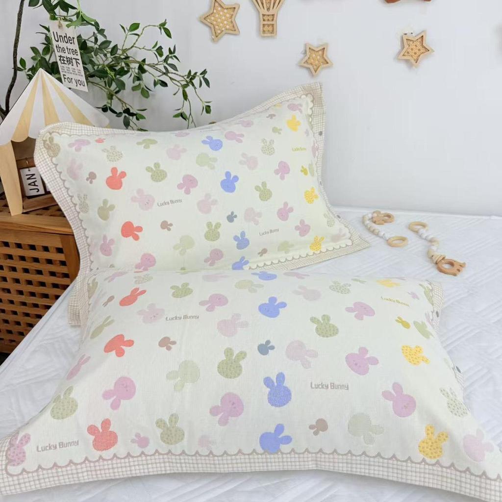 Set of 2 All-Cotton Gauze Pillowcases: Snap Button, High-Density, Non-Shedding, Four-Season Use