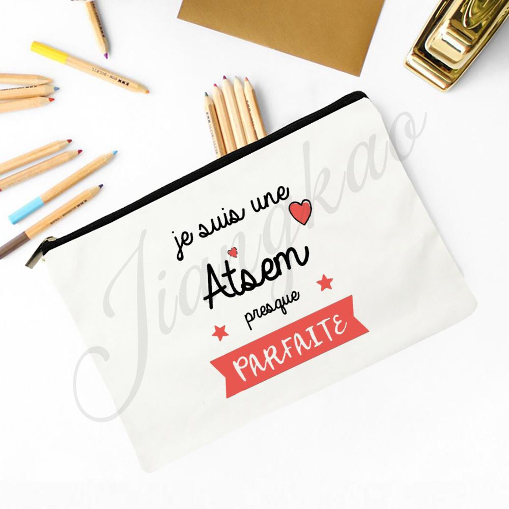 French Printed Makeup Bag Travel Neceser Travel Toiletry Organizer School Pencil Bags Graduate Gift for Maitresse Atsem Aesh Avs