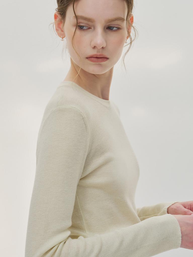 MOMET Como Basic Round Ribbed Knit Cream Yellow