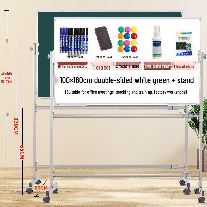 Dual-Sided Magnetic Whiteboard & Blackboard, Mobile Stand, Erasable, for Home, Office, or Classroom.