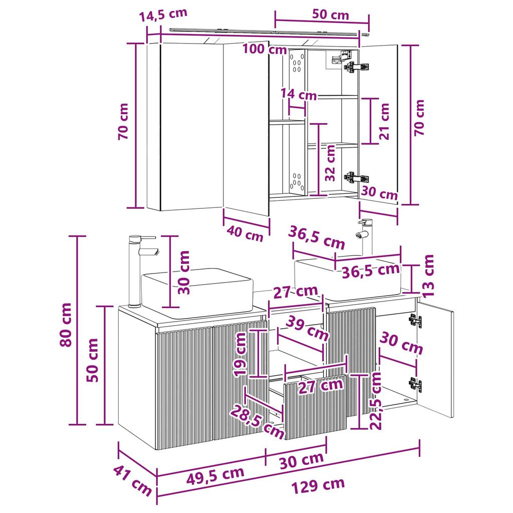 Bathroom Cabinet Set 4 Pcs Grey Sonoma 100 X 14.5 X 70 Cm
