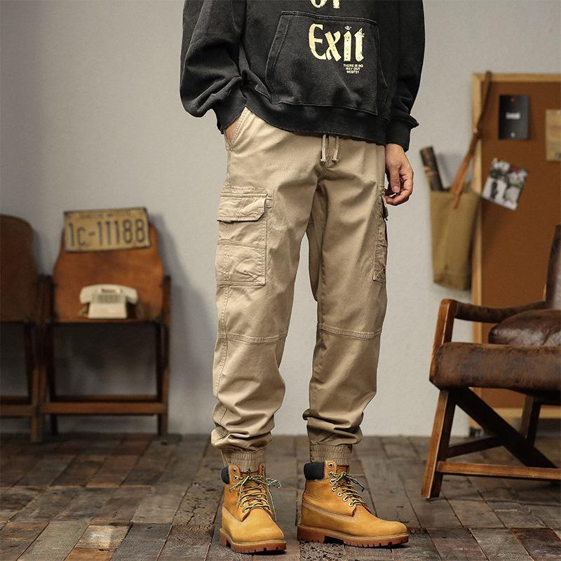 Men's Spring and Autumn Heavy Overalls Trendy Brand Retro Design Casual Men's Pants Loose Multi-bag Sports Leggings