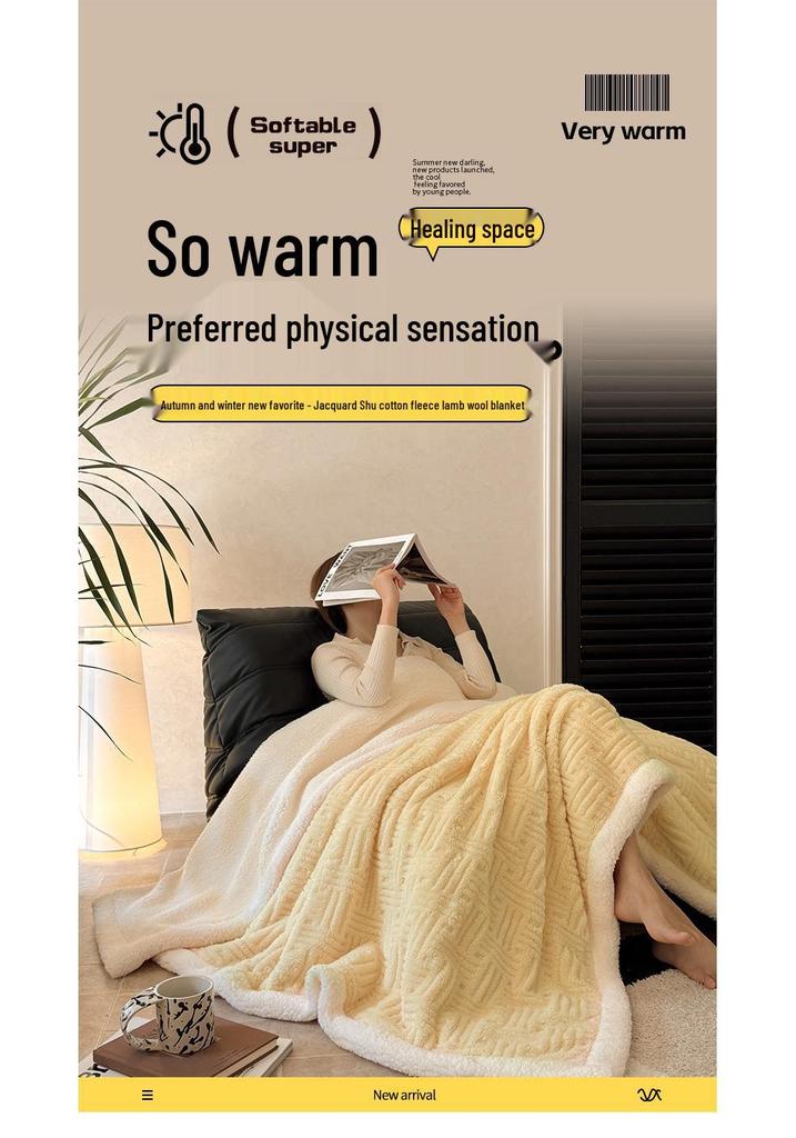 Soft Jacquard Lambswool Cotton Fleece Blanket for Autumn/Winter